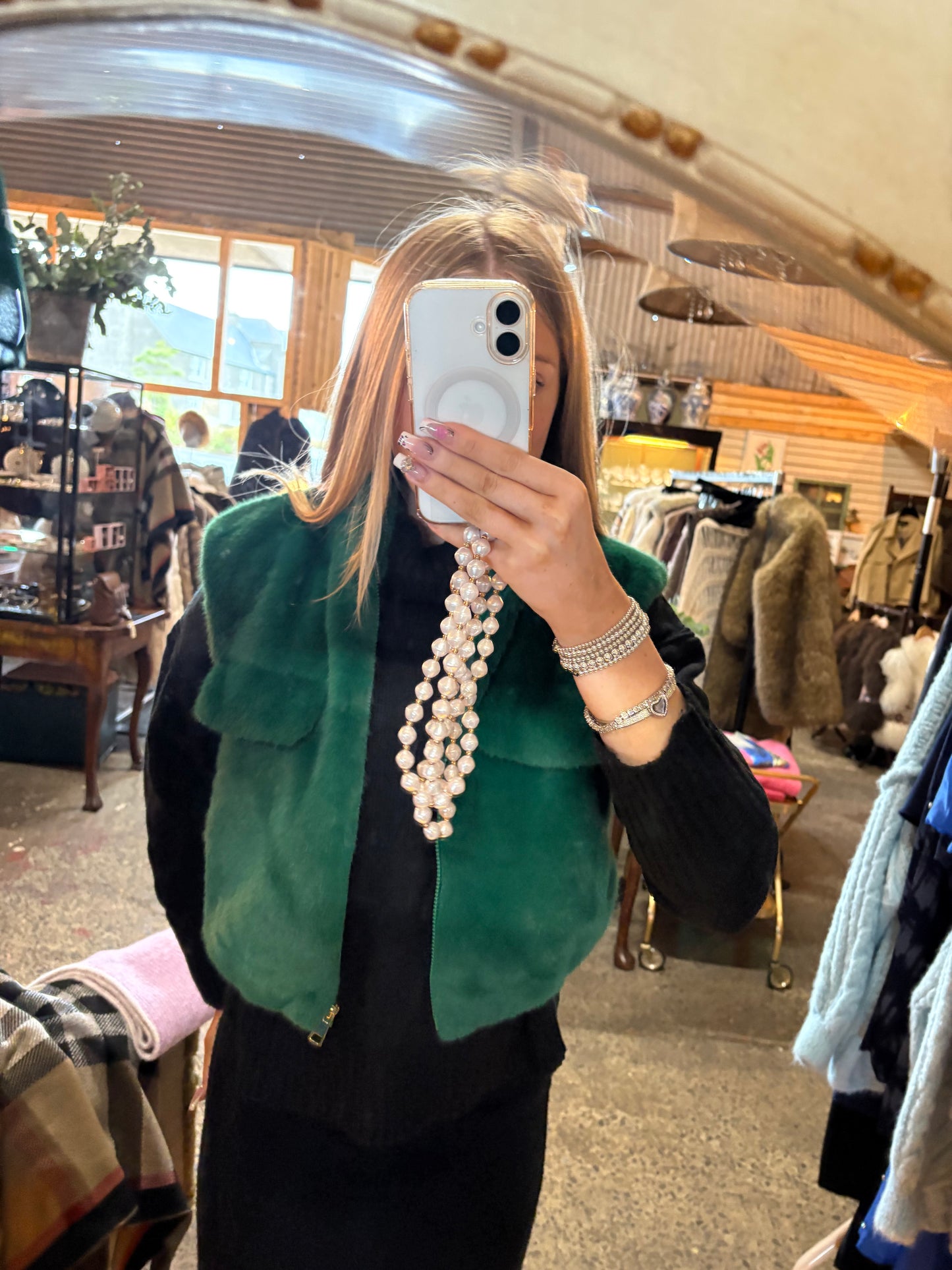 Faux Fur Bomber Gilet Green