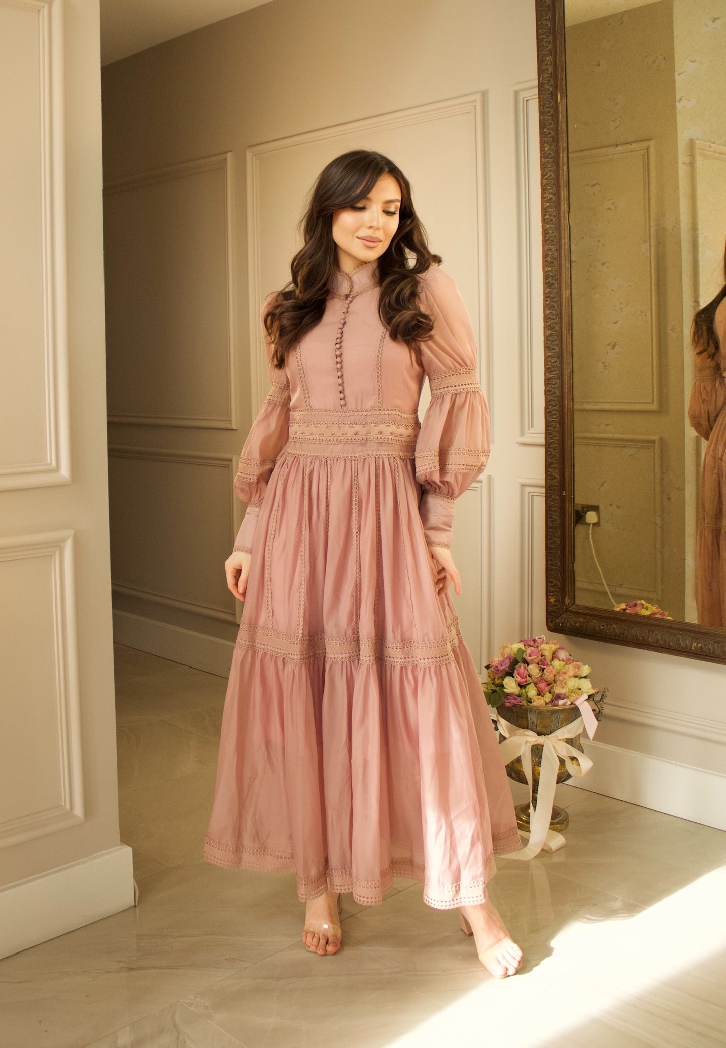 Vintage Maxi Dress in Blush Pink
