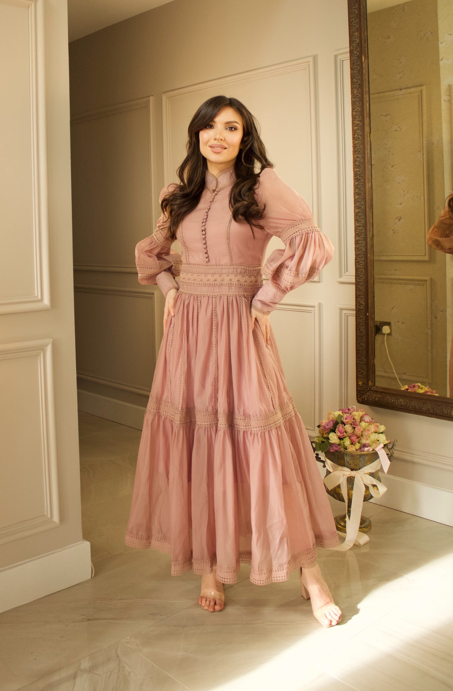 Vintage Maxi Dress in Blush Pink
