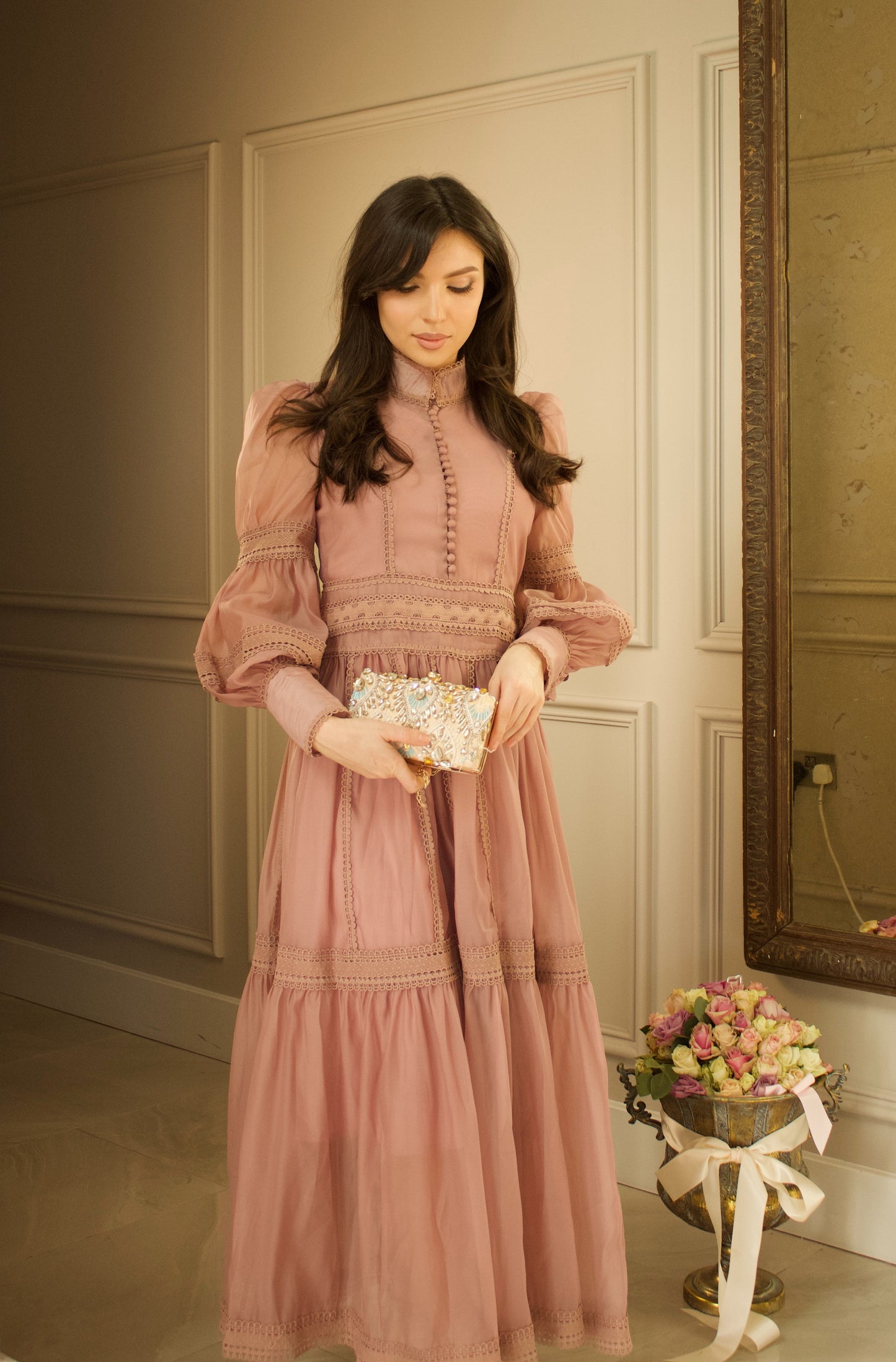 Vintage Maxi Dress in Blush Pink