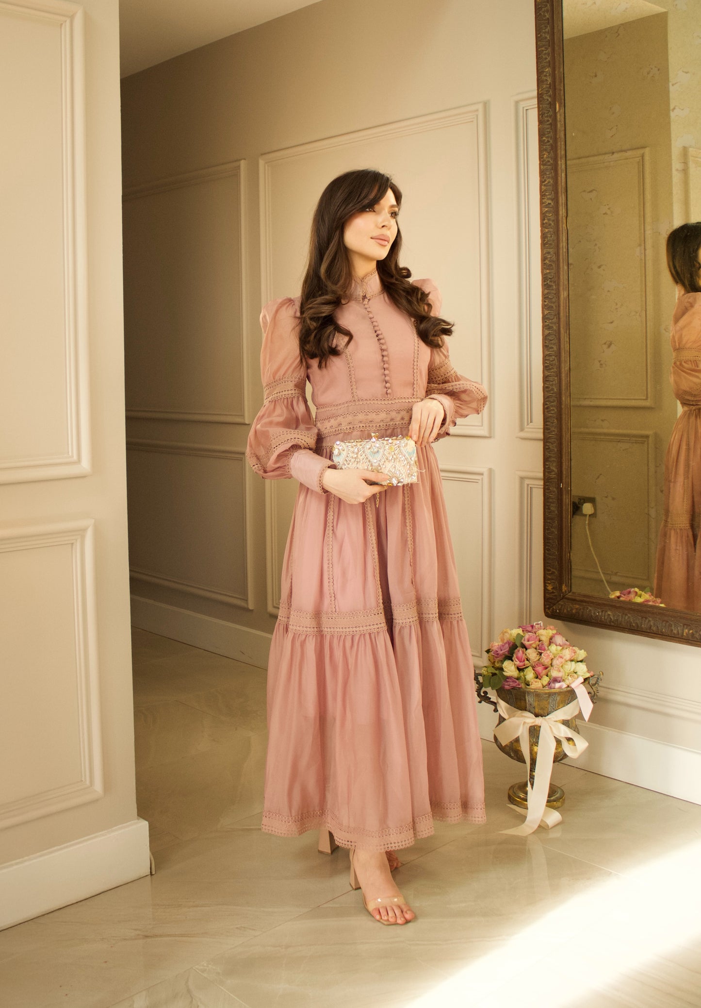 Vintage Maxi Dress in Blush Pink