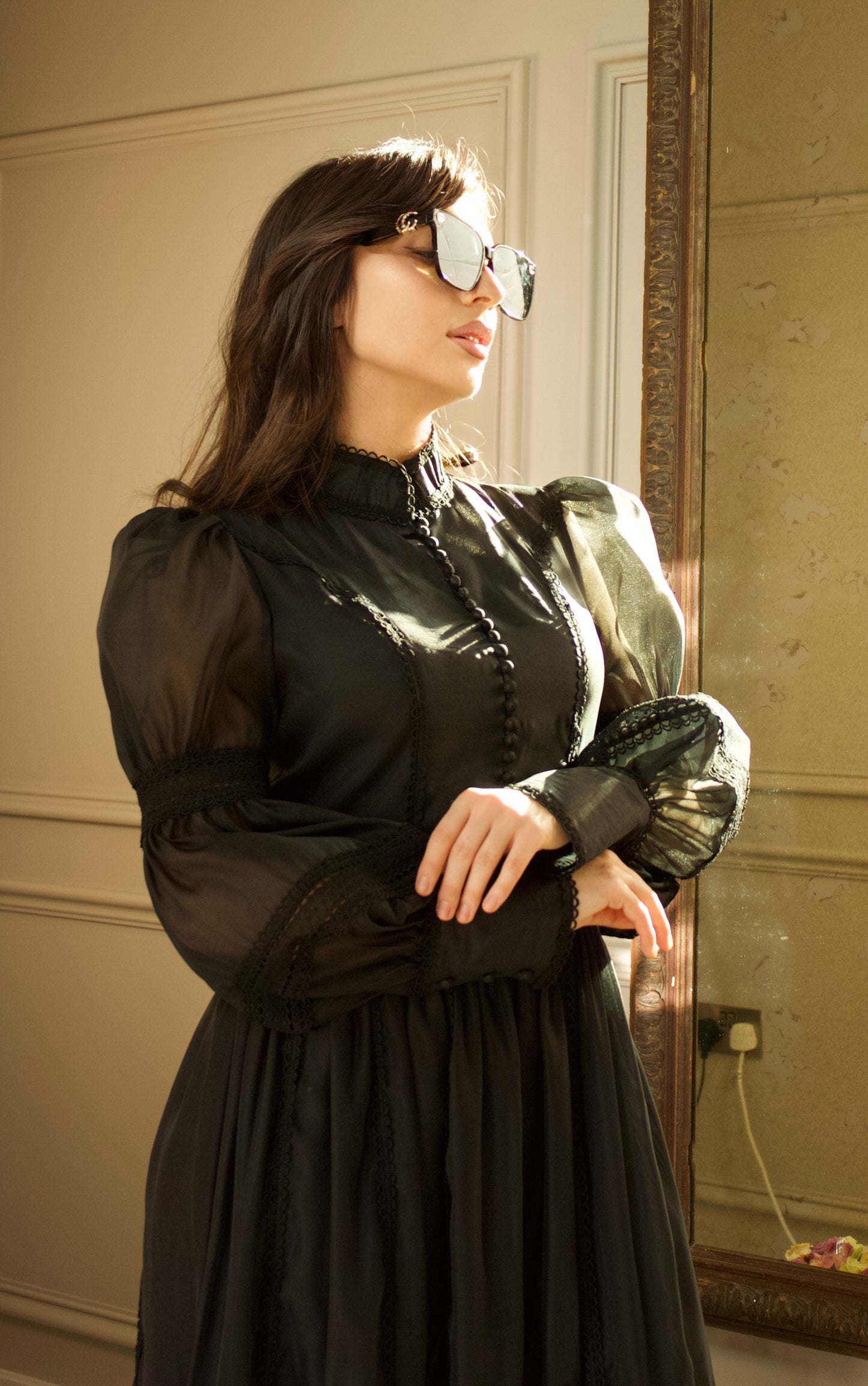 Elegant Black Maxi Dress with Sheer Details