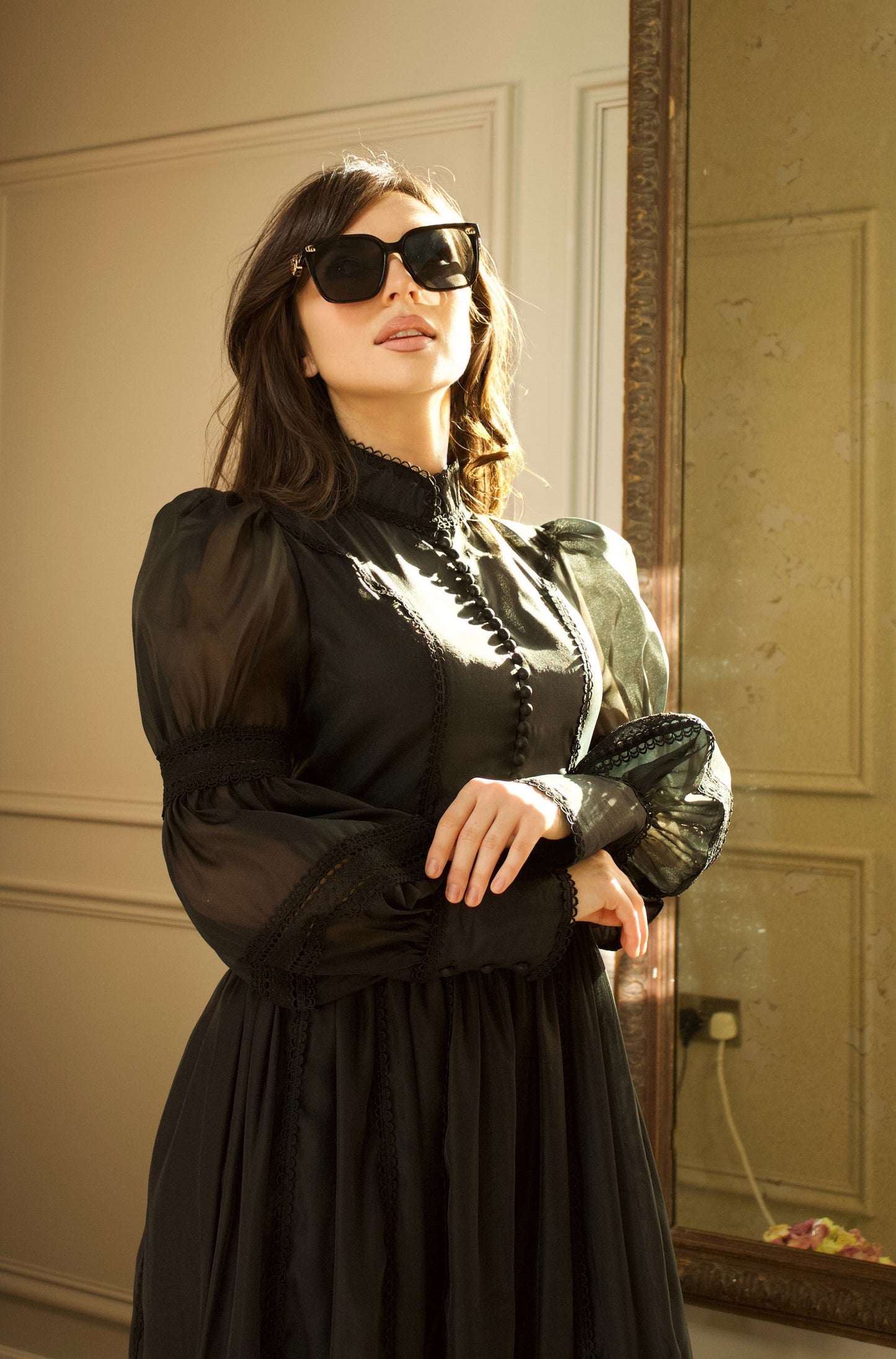 Elegant Black Maxi Dress with Sheer Details