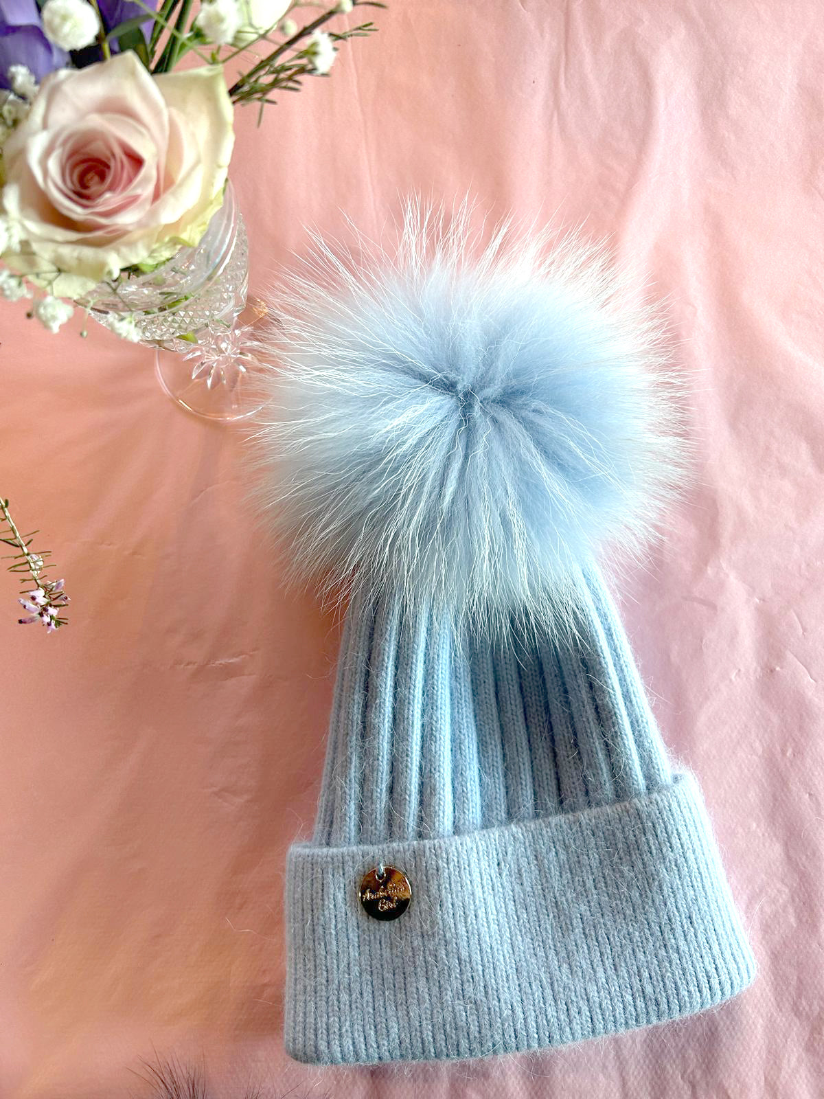 3381 Cashmere Pompom Hats - Powder Blue