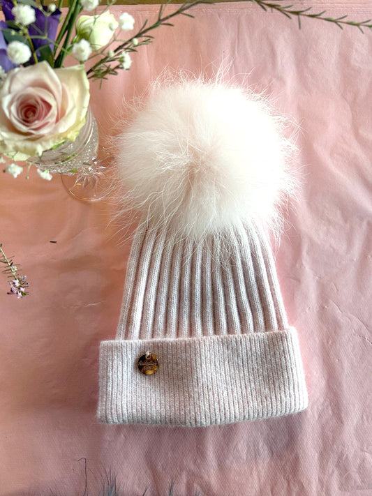 3379 Cashmere Pompom Hats - Baby Pink