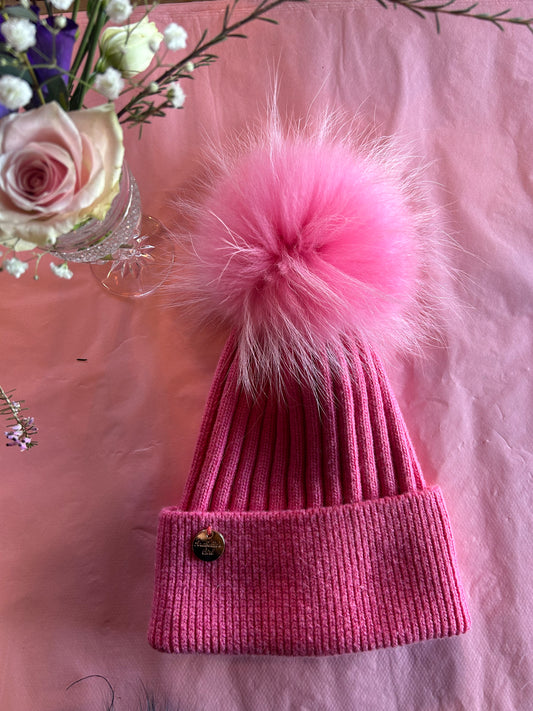 3380 Cashmere Pompom Hats - Raspberry Pink