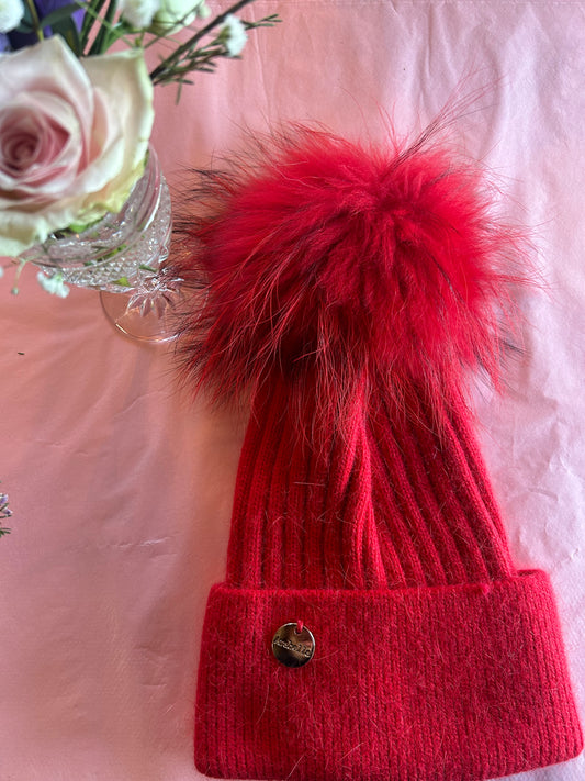 3382 Cashmere Pompom Hats - Red