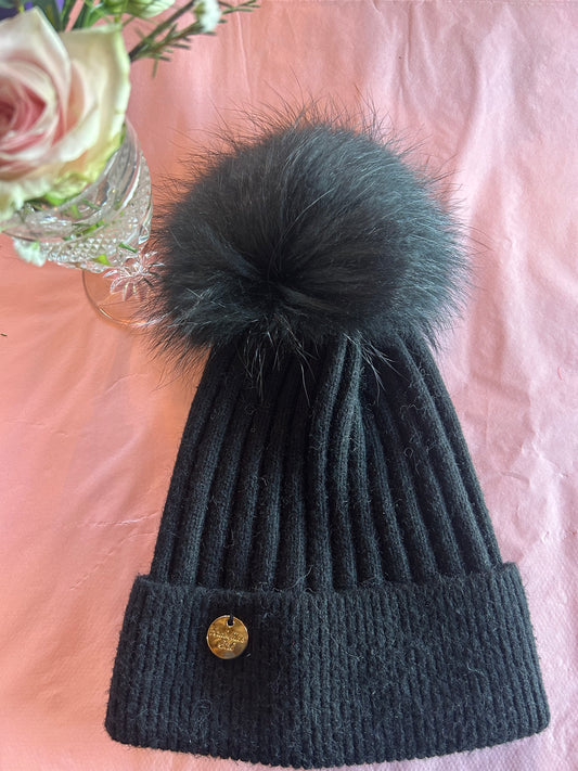 3383 Cashmere Pompom Hats - Black