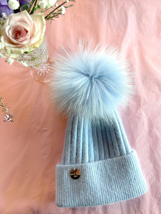 3381 Cashmere Pompom Hats - Powder Blue