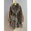 Chevron Faux Fur Coat in Brown