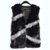 Faux Fur Vest with Crystals Buttons in Black
